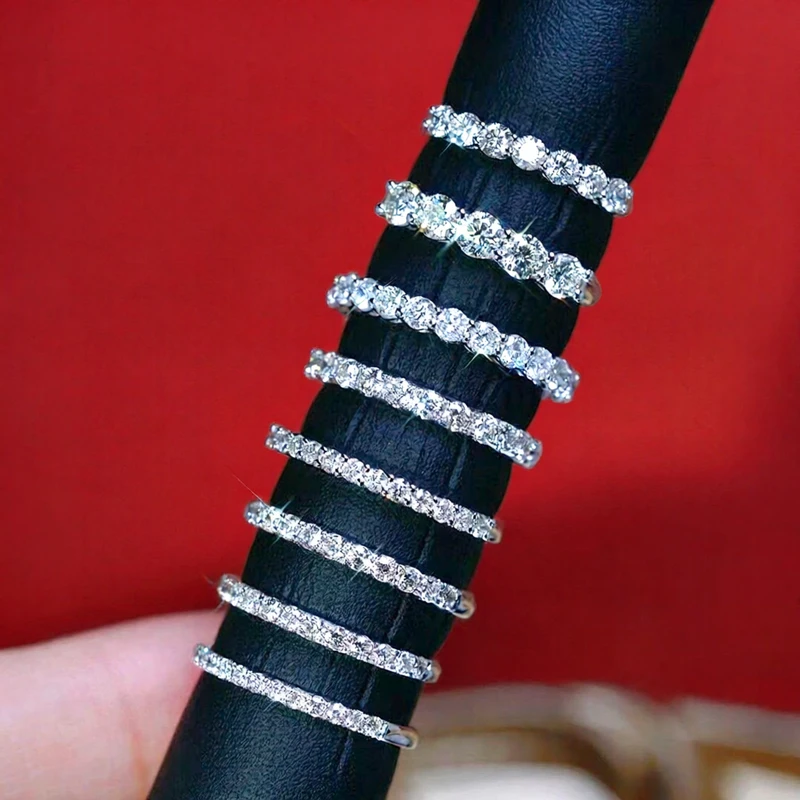 5 Stone Moissanite Wedding Rings Round Brilliant Cut Half Eternity Band 925 Silver 3mm Lab Diamond Wedding Ring for Women Men