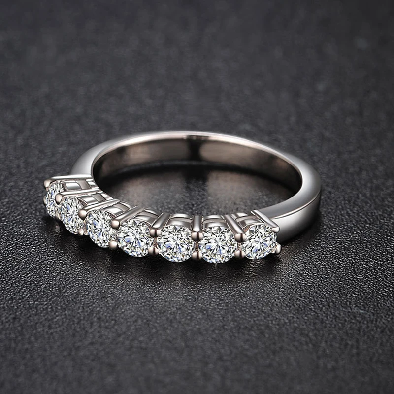 5 Stone Moissanite Wedding Rings Round Brilliant Cut Half Eternity Band 925 Silver 3mm Lab Diamond Wedding Ring for Women Men