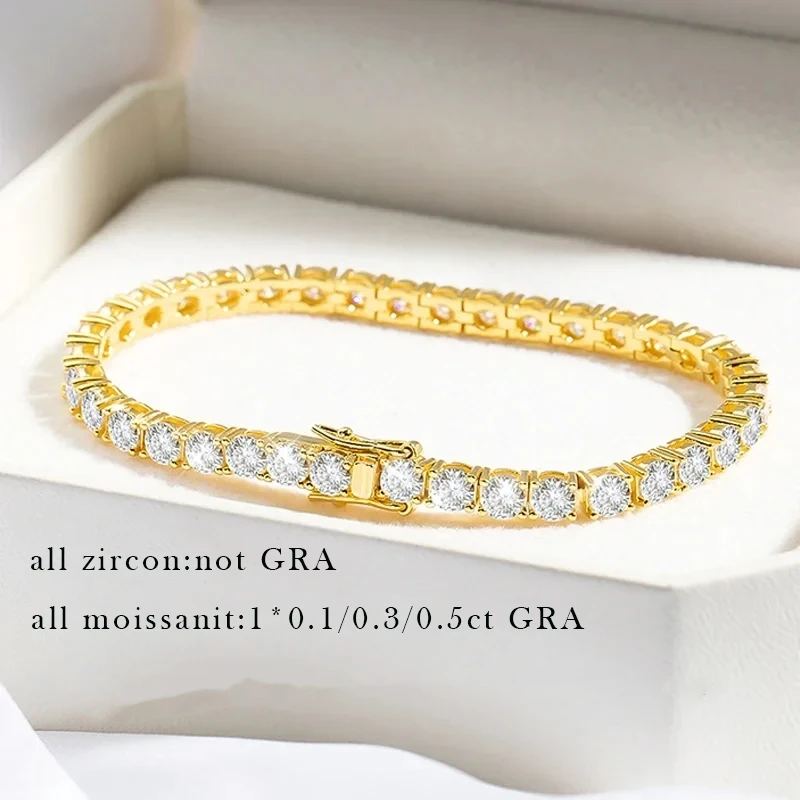 Factory Price D VVS1 Moissanite Tennis Bracelet 925 Sterling Silver Single Row Classics with GRA Bracelets for Women Man Jewelry