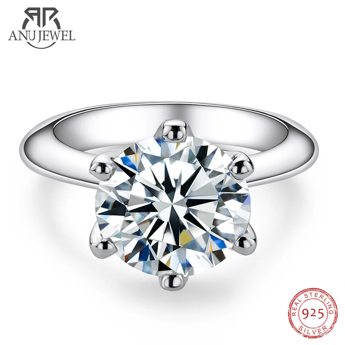 AnuJewel 1ct 2ct 3ct 5ct D Color Moissanite Engagement  Ring for Women 925 Sterling Silver Gold Plated Solitaire Rings Wholesale