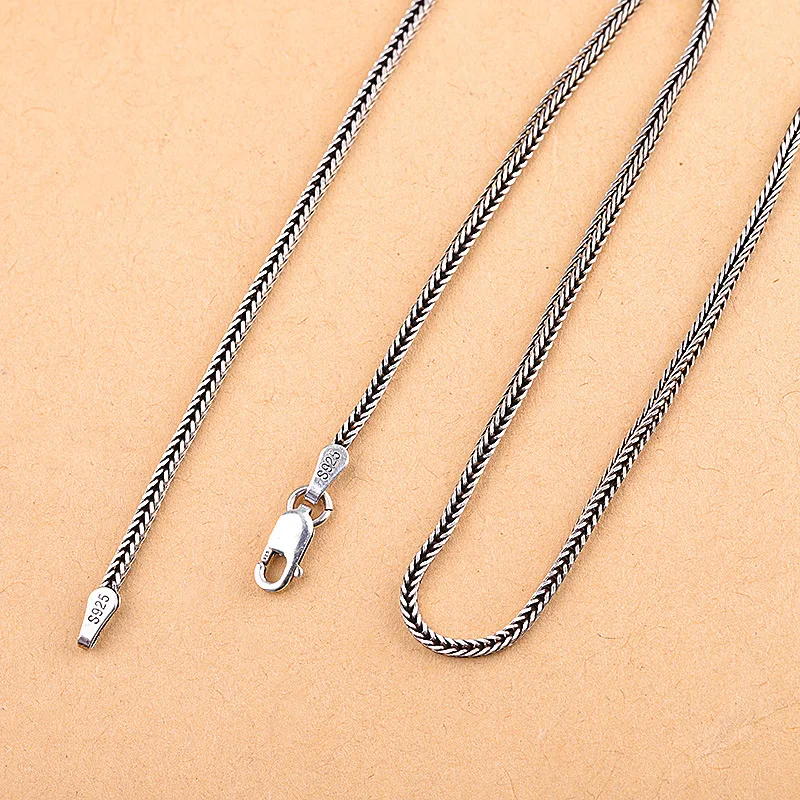 Pure Silver Jewelry Wholesale S925 Pure Silver Fox Tail Sweater Chain For Men And Women Vintage Style Thick Chain 3.0mm Necklace