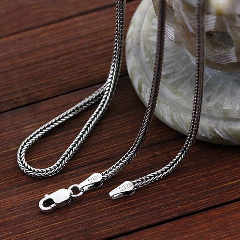 Pure Silver Jewelry Wholesale S925 Pure Silver Fox Tail Sweater Chain For Men And Women Vintage Style Thick Chain 3.0mm Necklace