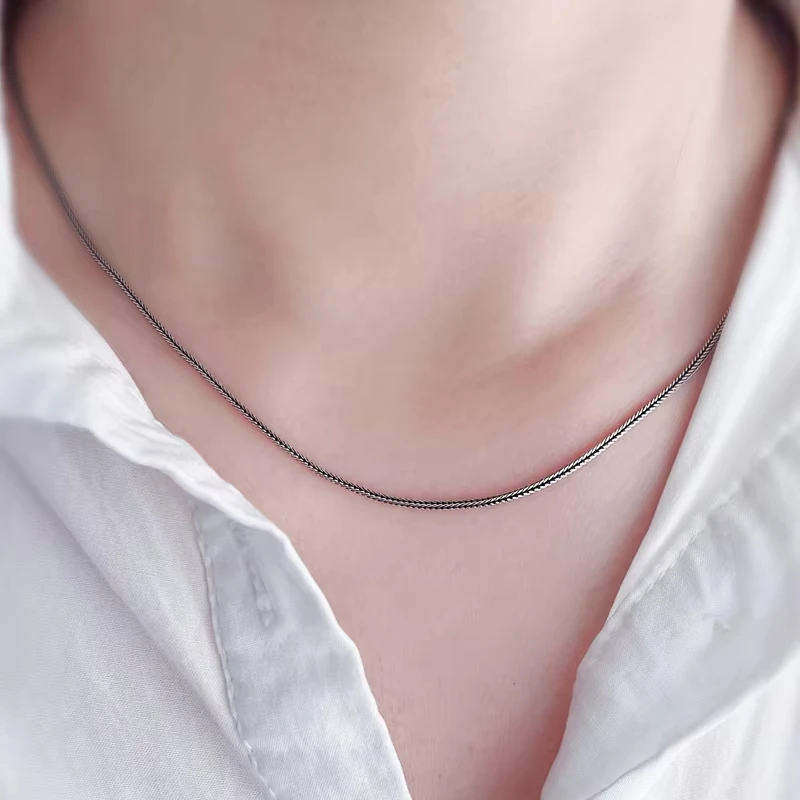 Pure Silver Jewelry Wholesale S925 Pure Silver Fox Tail Sweater Chain For Men And Women Vintage Style Thick Chain 3.0mm Necklace