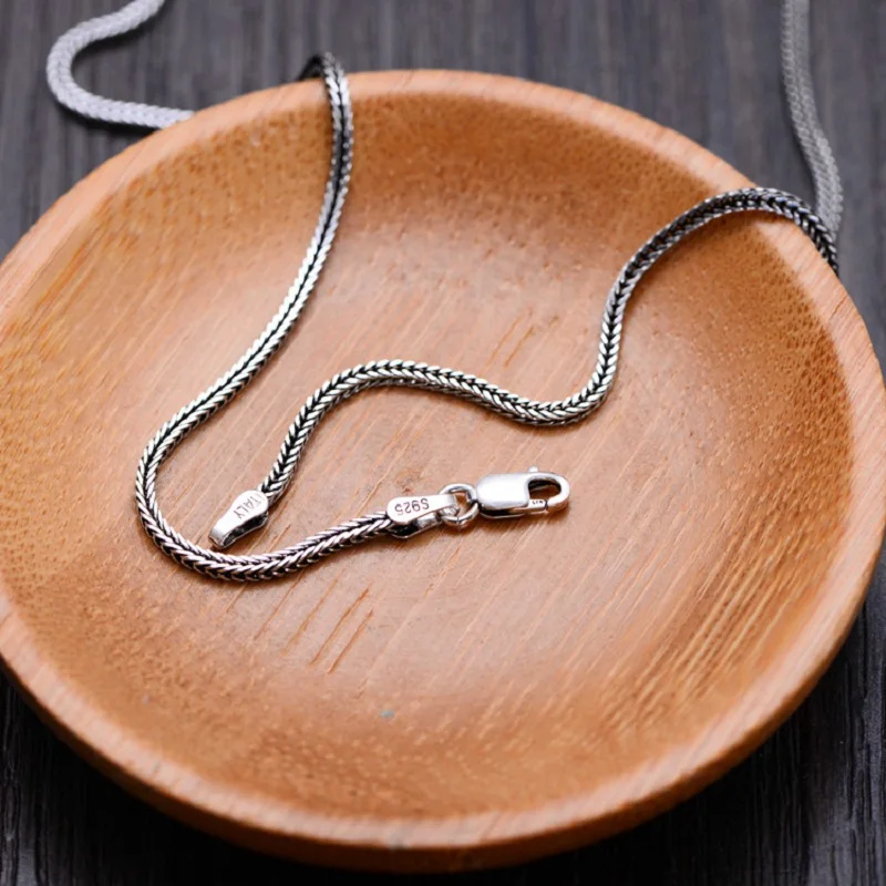 Pure Silver Jewelry Wholesale S925 Pure Silver Fox Tail Sweater Chain For Men And Women Vintage Style Thick Chain 3.0mm Necklace