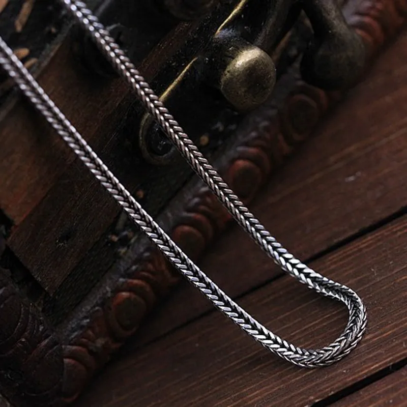 Pure Silver Jewelry Wholesale S925 Pure Silver Fox Tail Sweater Chain For Men And Women Vintage Style Thick Chain 3.0mm Necklace