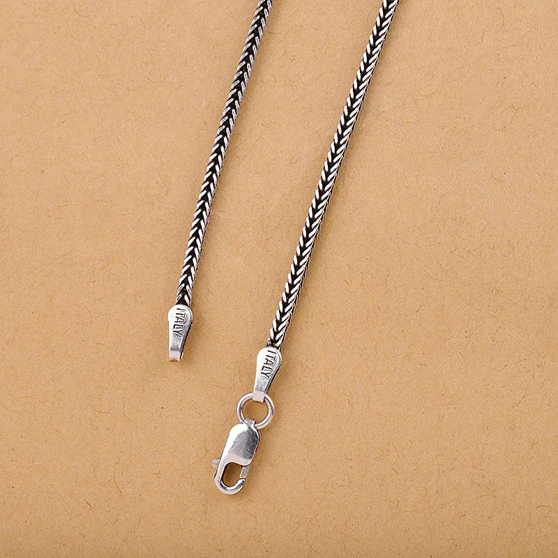 Pure Silver Jewelry Wholesale S925 Pure Silver Fox Tail Sweater Chain For Men And Women Vintage Style Thick Chain 3.0mm Necklace