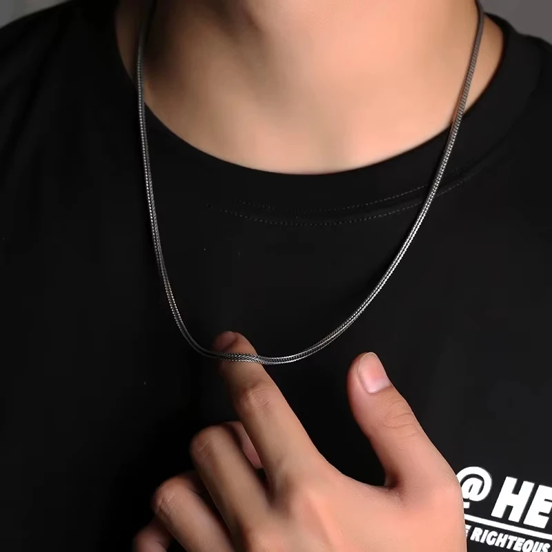 Pure Silver Jewelry Wholesale S925 Pure Silver Fox Tail Sweater Chain For Men And Women Vintage Style Thick Chain 3.0mm Necklace