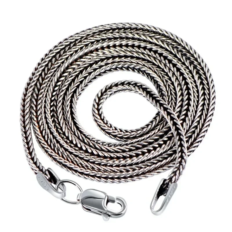 Pure Silver Jewelry Wholesale S925 Pure Silver Fox Tail Sweater Chain For Men And Women Vintage Style Thick Chain 3.0mm Necklace