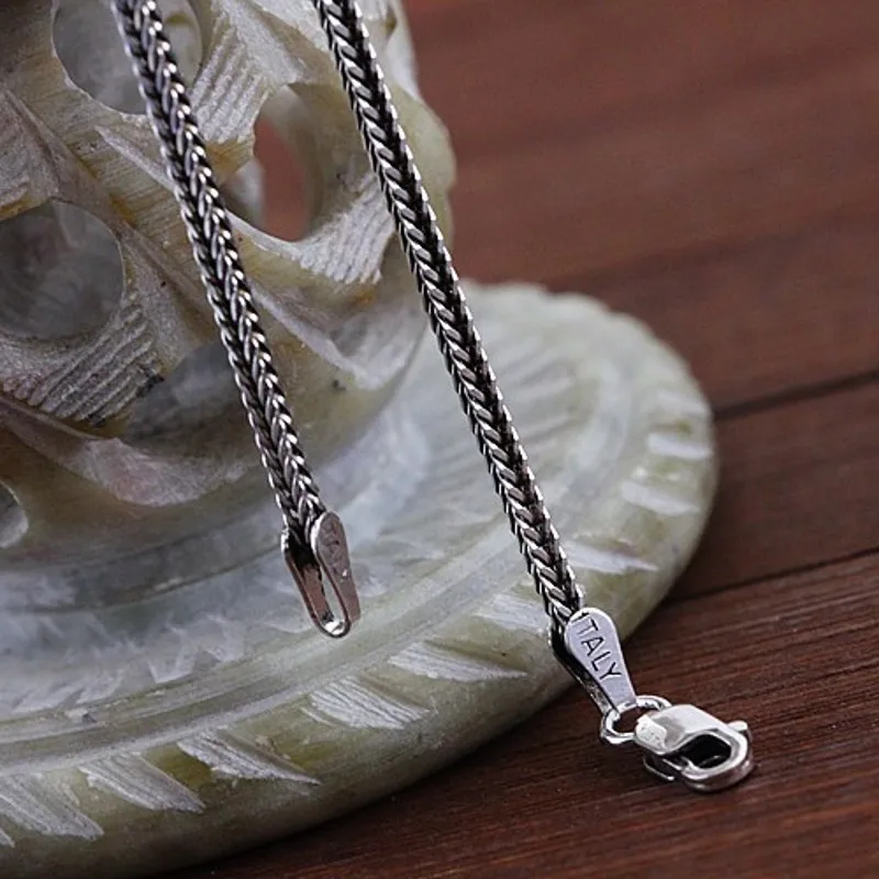 Pure Silver Jewelry Wholesale S925 Pure Silver Fox Tail Sweater Chain For Men And Women Vintage Style Thick Chain 3.0mm Necklace