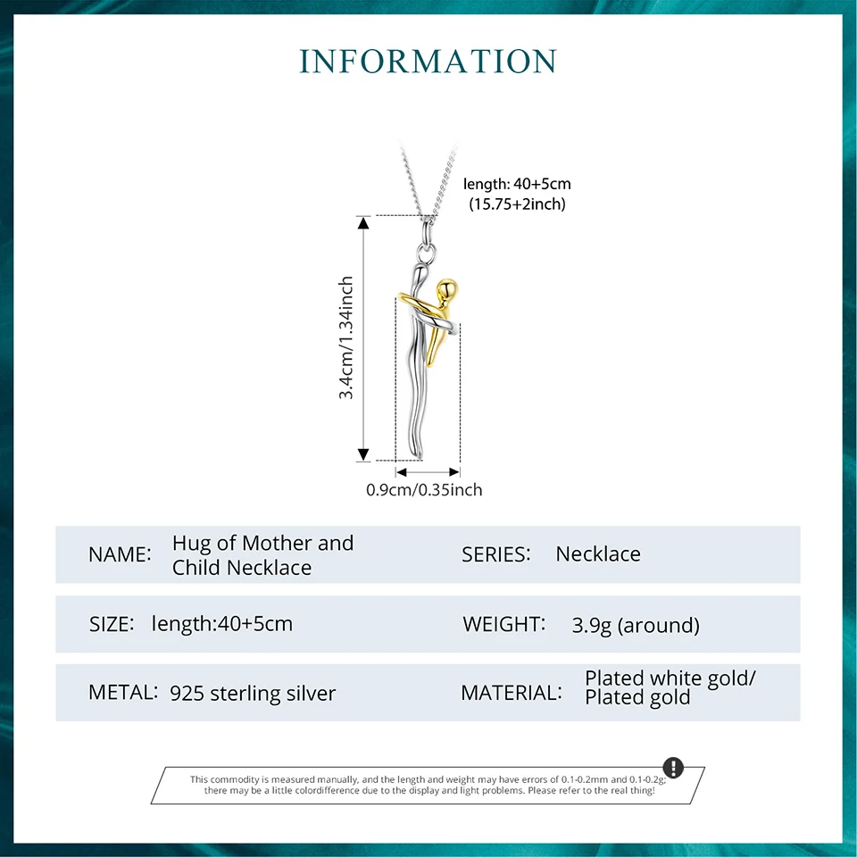 WOSTU Real 925 Silver Hug Couple Pendant Necklace For Love, Silver Gold Two-tone Him & Her embrace Pendant Valentine's Gift
