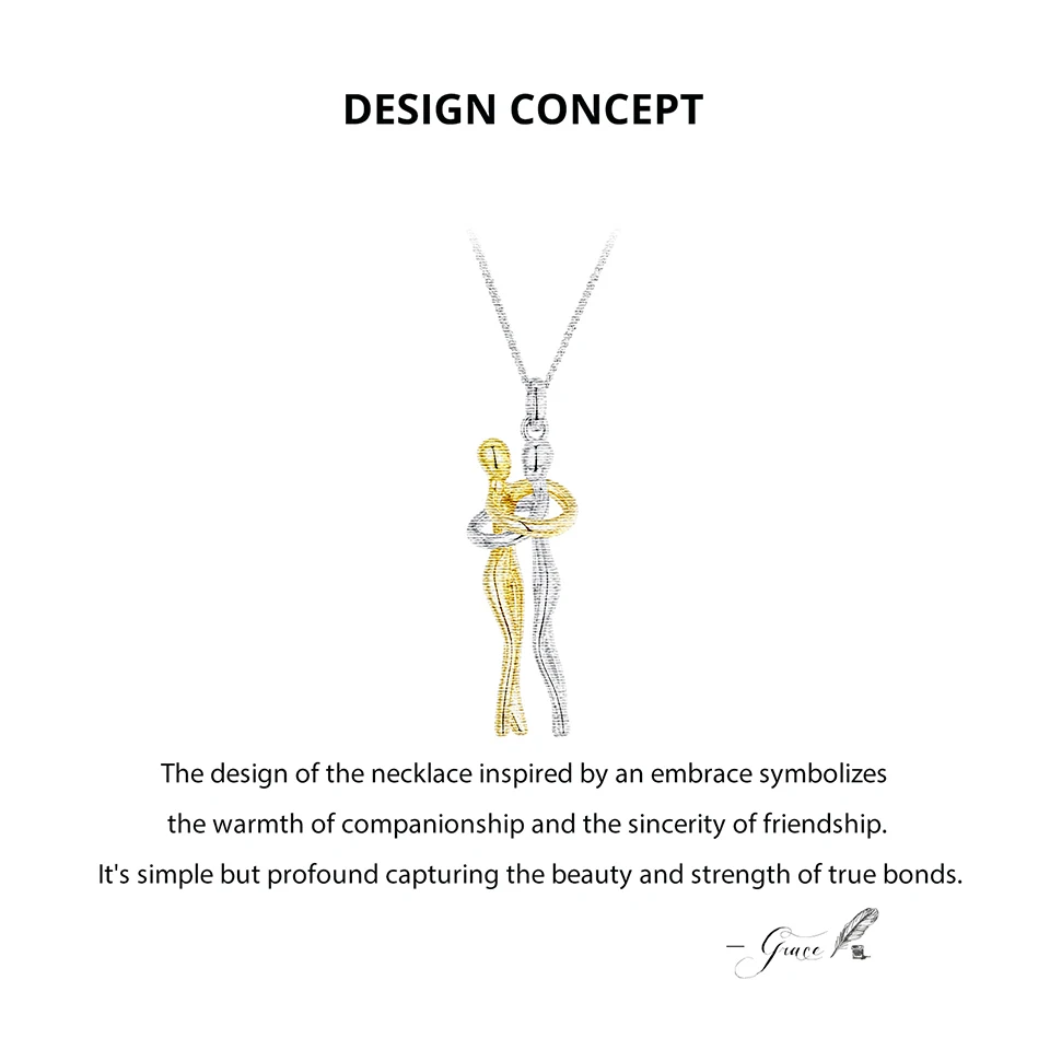 WOSTU Real 925 Silver Hug Couple Pendant Necklace For Love, Silver Gold Two-tone Him & Her embrace Pendant Valentine's Gift