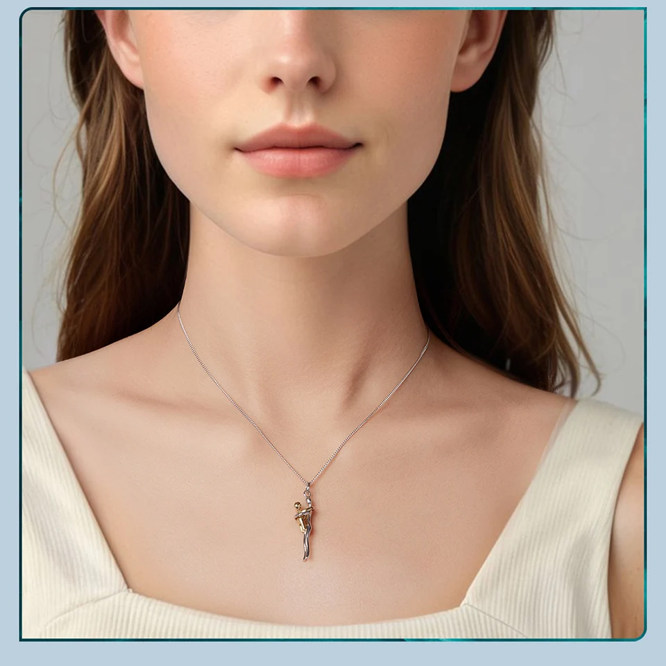 WOSTU Real 925 Silver Hug Couple Pendant Necklace For Love, Silver Gold Two-tone Him & Her embrace Pendant Valentine's Gift
