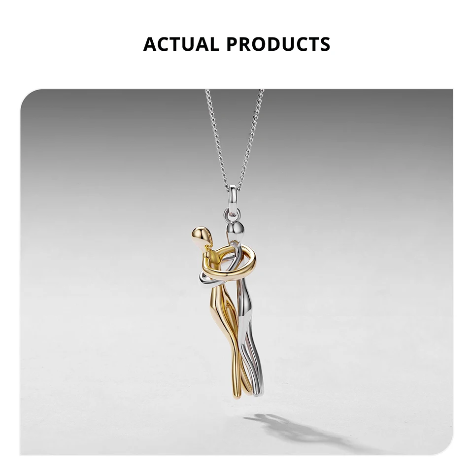 WOSTU Real 925 Silver Hug Couple Pendant Necklace For Love, Silver Gold Two-tone Him & Her embrace Pendant Valentine's Gift