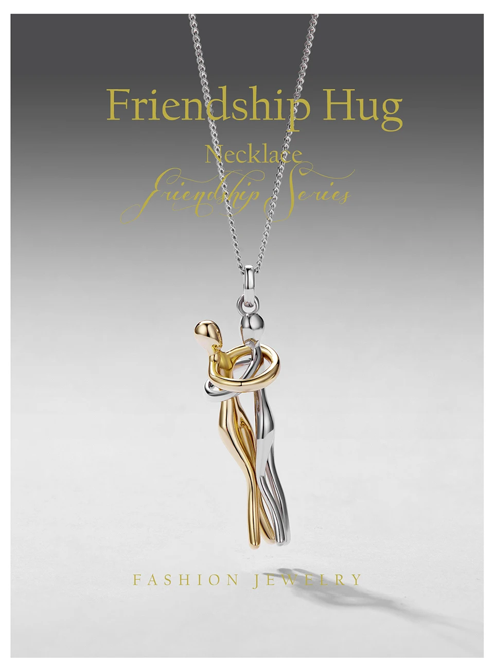 WOSTU Real 925 Silver Hug Couple Pendant Necklace For Love, Silver Gold Two-tone Him & Her embrace Pendant Valentine's Gift