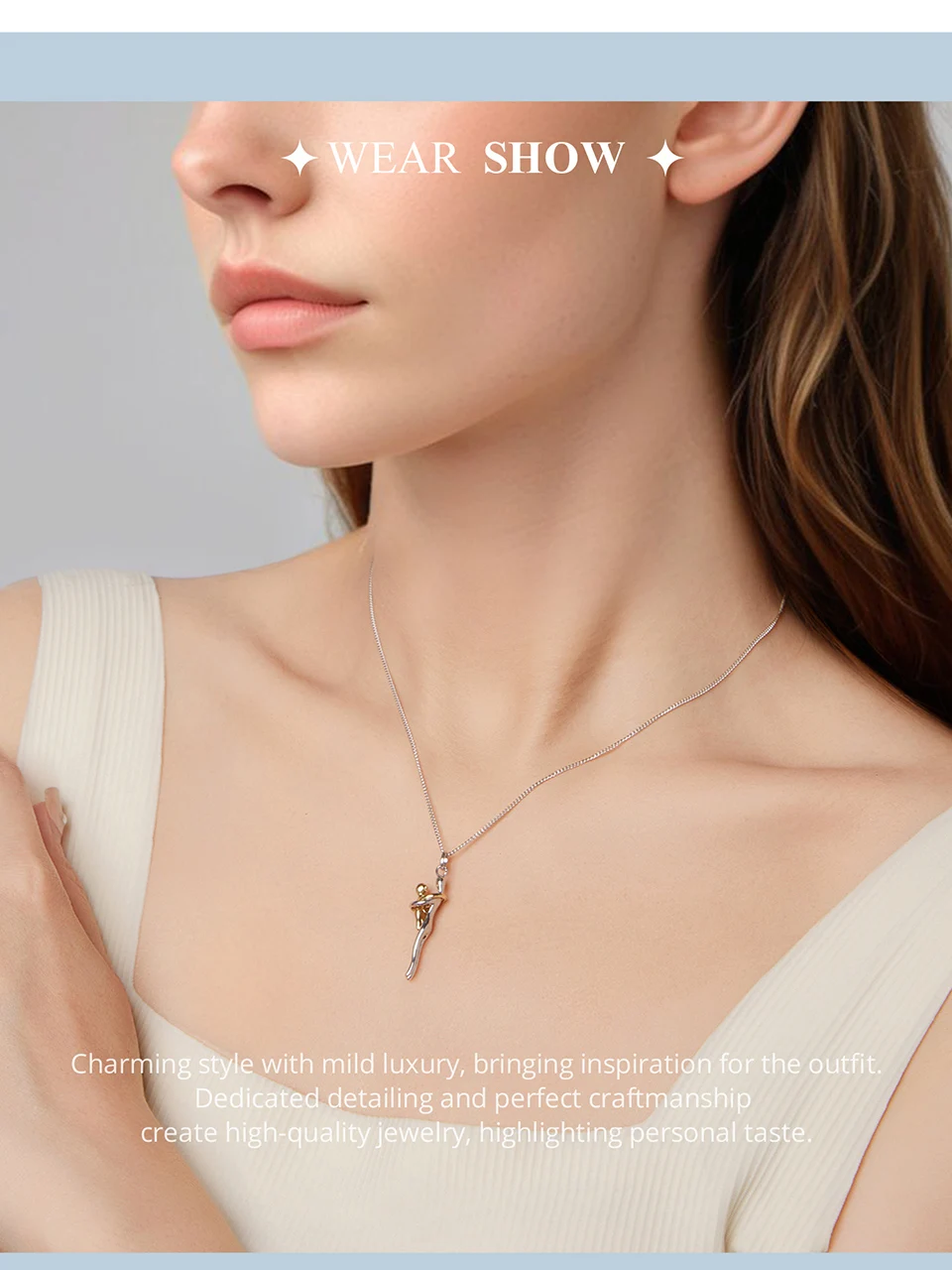 WOSTU Real 925 Silver Hug Couple Pendant Necklace For Love, Silver Gold Two-tone Him & Her embrace Pendant Valentine's Gift