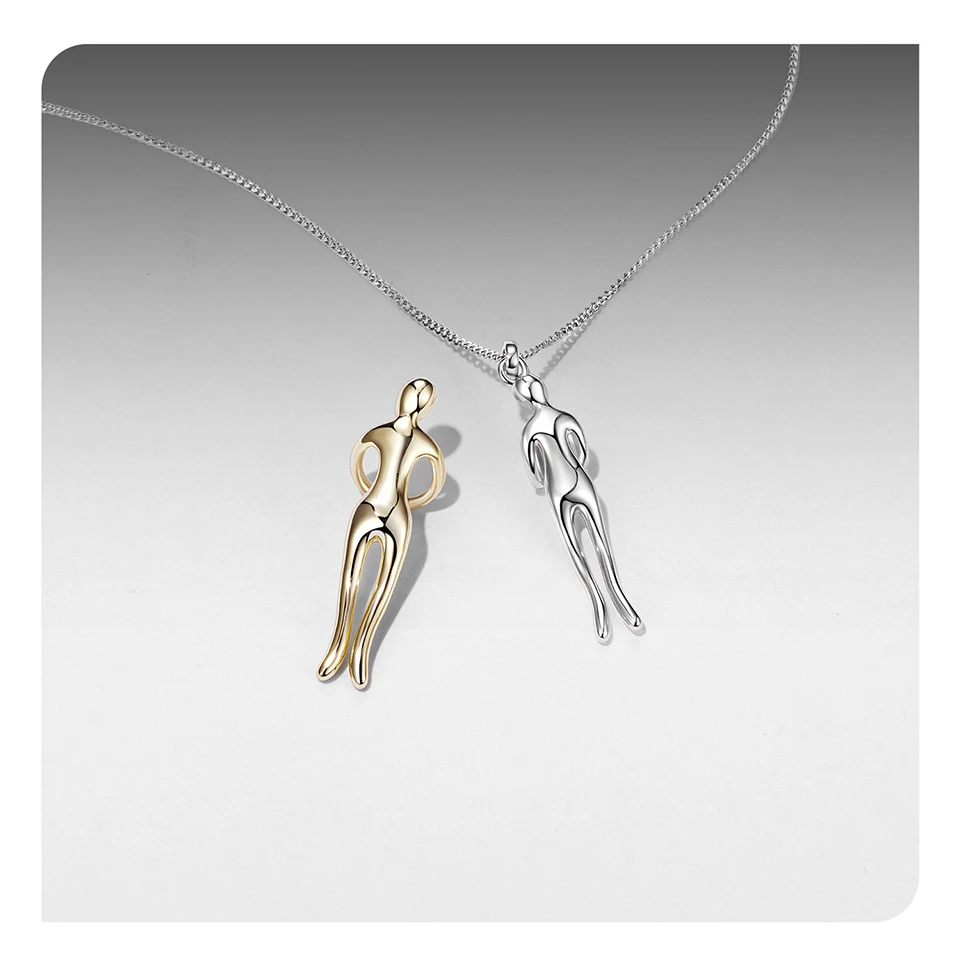 WOSTU Real 925 Silver Hug Couple Pendant Necklace For Love, Silver Gold Two-tone Him & Her embrace Pendant Valentine's Gift