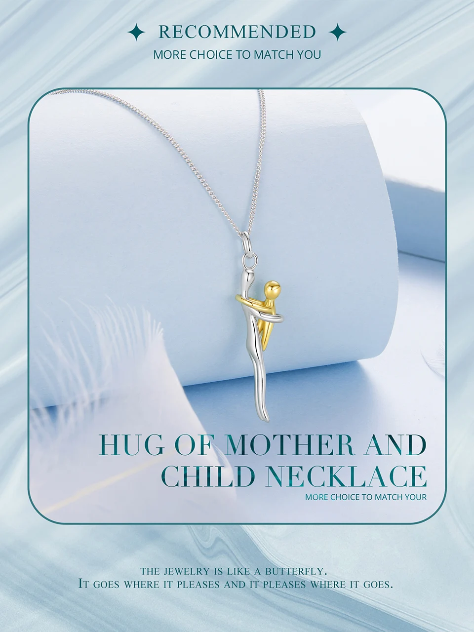 WOSTU Real 925 Sterling Silver Hug Embrace Pendant Necklace Silver Gold Two-tone Mom & Child Pendant Family Gift  Mom Jewelry