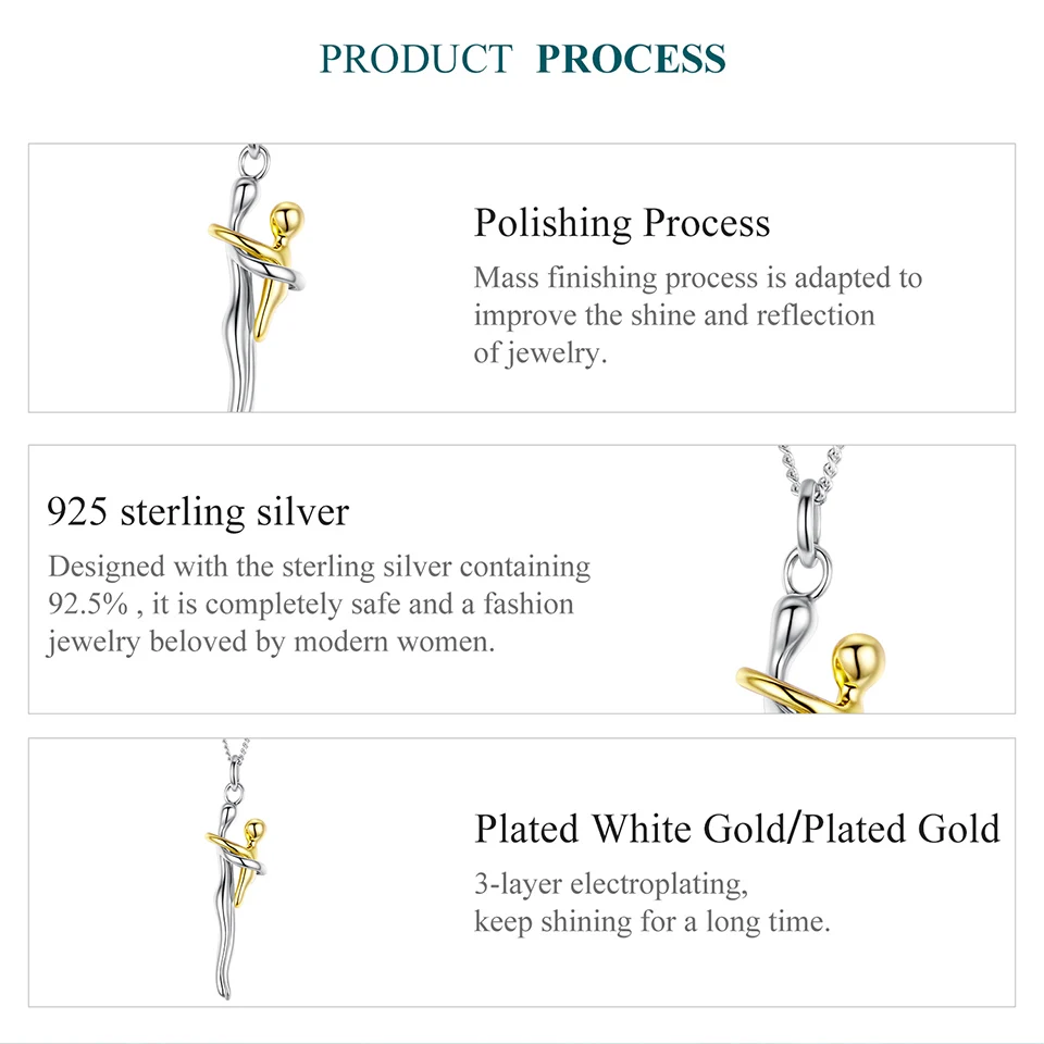 WOSTU Real 925 Sterling Silver Hug Embrace Pendant Necklace Silver Gold Two-tone Mom & Child Pendant Family Gift  Mom Jewelry