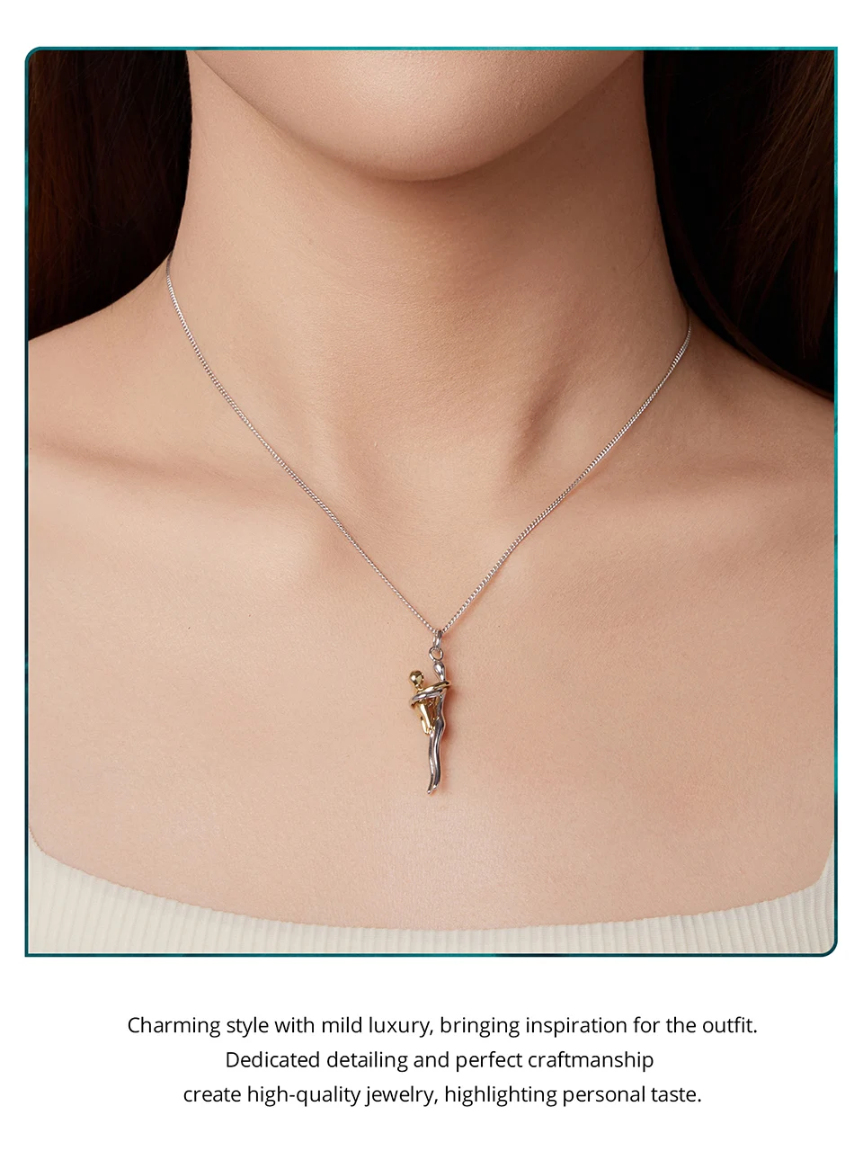 WOSTU Real 925 Sterling Silver Hug Embrace Pendant Necklace Silver Gold Two-tone Mom & Child Pendant Family Gift  Mom Jewelry