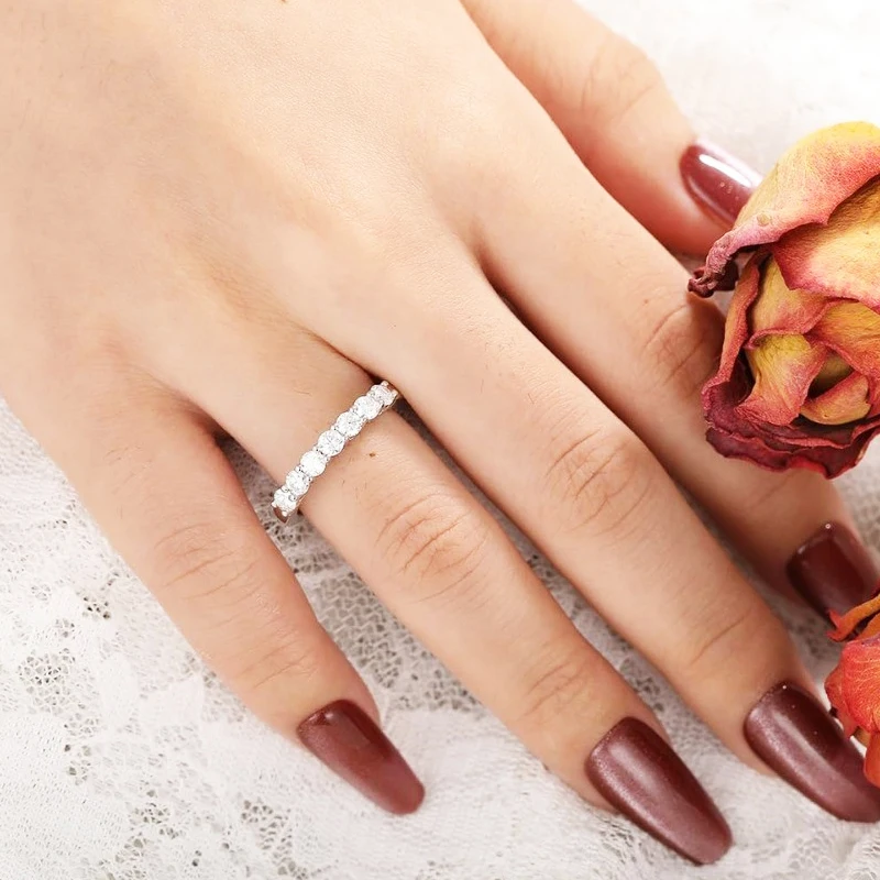 1.0mm-3.5mm Round Brilliant Cut Moissanite Wedding Rings Half Eternity Band 925 Silver Lab Diamond Wedding Ring With Certificate 1.0mm-3.5mm Round Brilliant Cut Moissanite Wedding Rings Half Eternity Band 925 Silver Lab Diamond Wedding Ring With Certificate