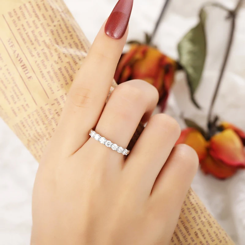 1.0mm-3.5mm Round Brilliant Cut Moissanite Wedding Rings Half Eternity Band 925 Silver Lab Diamond Wedding Ring With Certificate 1.0mm-3.5mm Round Brilliant Cut Moissanite Wedding Rings Half Eternity Band 925 Silver Lab Diamond Wedding Ring With Certificate