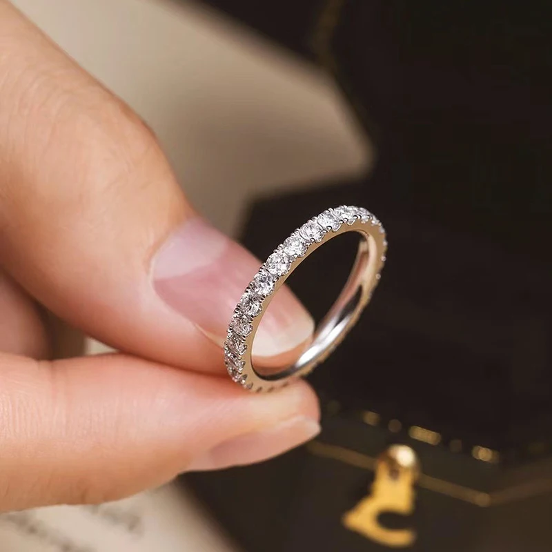 1.0mm-3.5mm Round Brilliant Cut Moissanite Wedding Rings Half Eternity Band 925 Silver Lab Diamond Wedding Ring With Certificate 1.0mm-3.5mm Round Brilliant Cut Moissanite Wedding Rings Half Eternity Band 925 Silver Lab Diamond Wedding Ring With Certificate