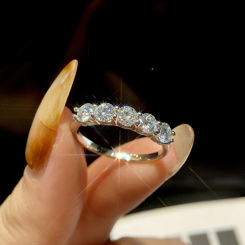 1.0mm-3.5mm Round Brilliant Cut Moissanite Wedding Rings Half Eternity Band 925 Silver Lab Diamond Wedding Ring With Certificate 1.0mm-3.5mm Round Brilliant Cut Moissanite Wedding Rings Half Eternity Band 925 Silver Lab Diamond Wedding Ring With Certificate