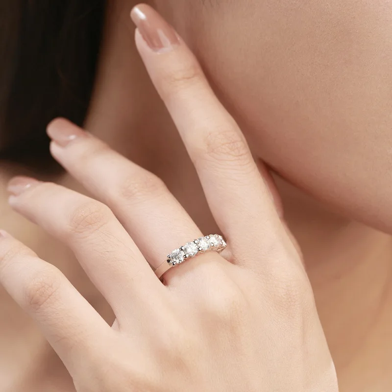 1.0mm-3.5mm Round Brilliant Cut Moissanite Wedding Rings Half Eternity Band 925 Silver Lab Diamond Wedding Ring With Certificate 1.0mm-3.5mm Round Brilliant Cut Moissanite Wedding Rings Half Eternity Band 925 Silver Lab Diamond Wedding Ring With Certificate