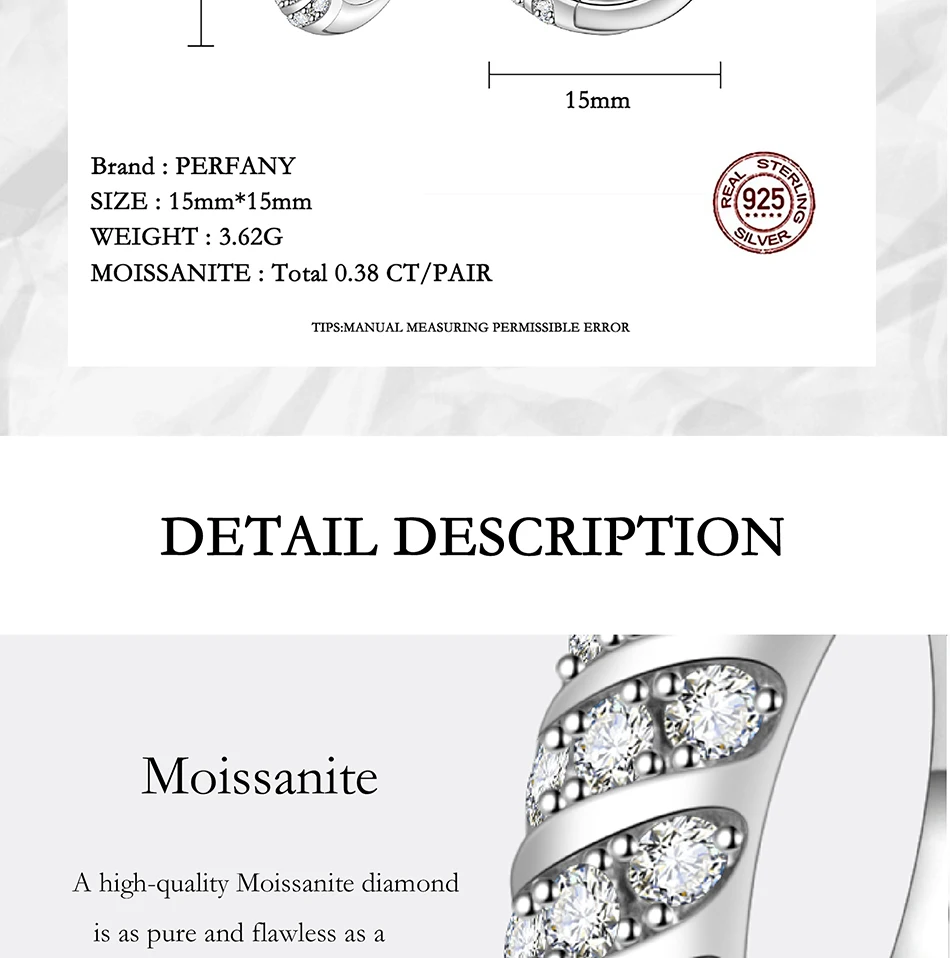 PERFANY All Moissanite Hoop Earrings Women S925 Pure Silver Laboratory Diamond Fashion Wedding Party Jewelry PERFANY All Moissanite Hoop Earrings Women S925 Pure Silver Laboratory Diamond Fashion Wedding Party Jewelry