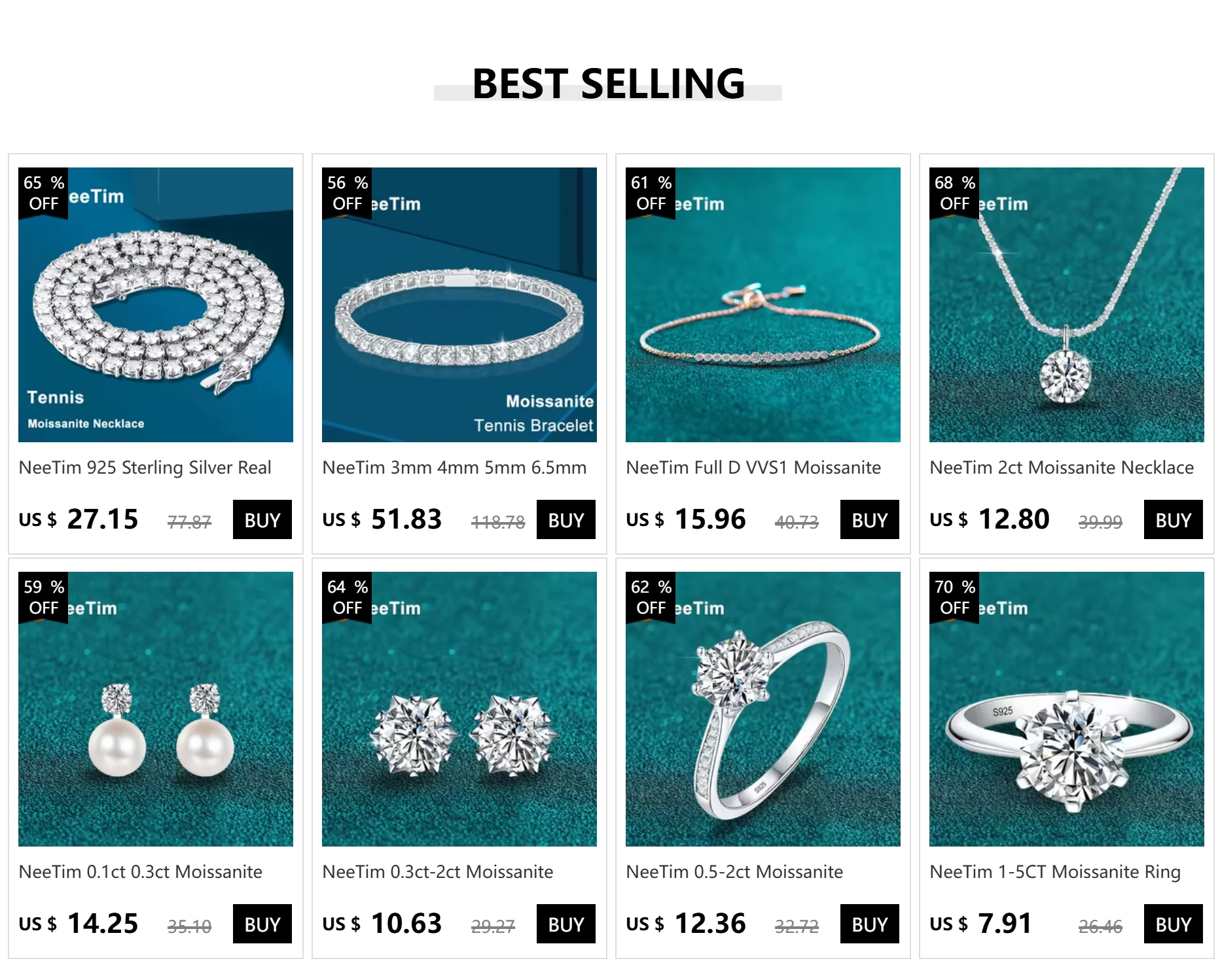 NeeTim 0.5-5ct Moissanite Ring For Women 925 Sterling Silver with White Gold Plated Lab Diamond Engagement Wedding Band Jewelry