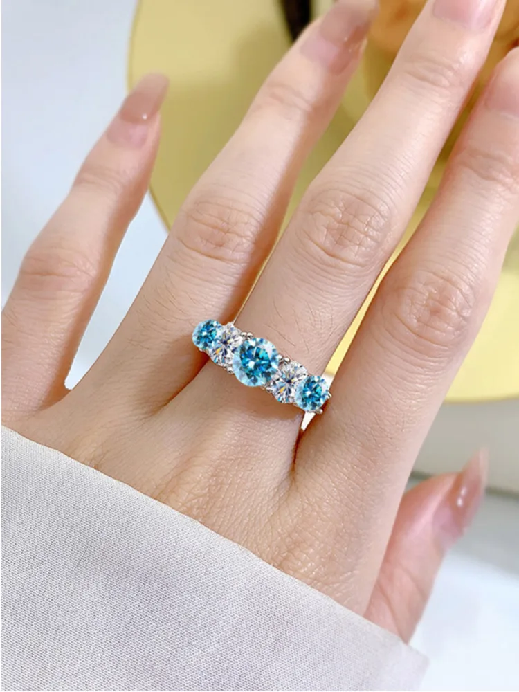 JOIAS HOME moissanite Silver 925, 3.6CT Women's Moselle Mine Ring 5 Sparkling Diamonds Wedding Ring S925 Pure Silver Jewelry