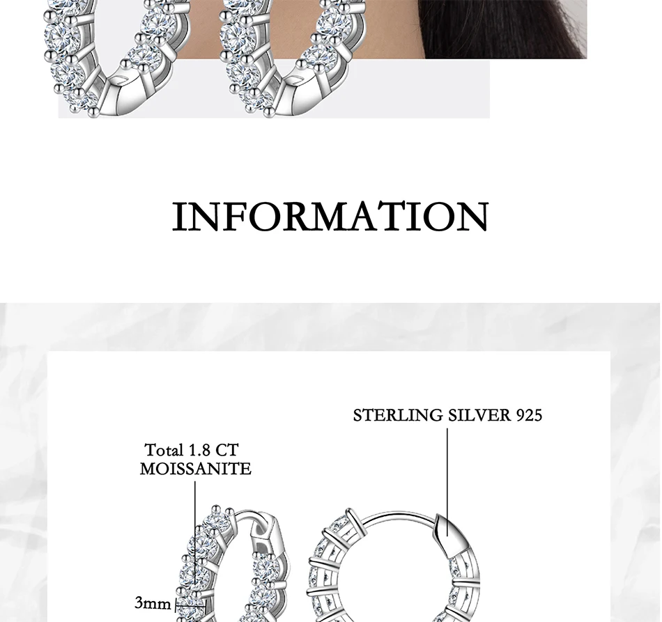 PERFANY 1.8CT All Moissanite Earrings for Women S925 Pure Silver GRA Certified Diamond Temperament Fashion Wedding Party Jewelry