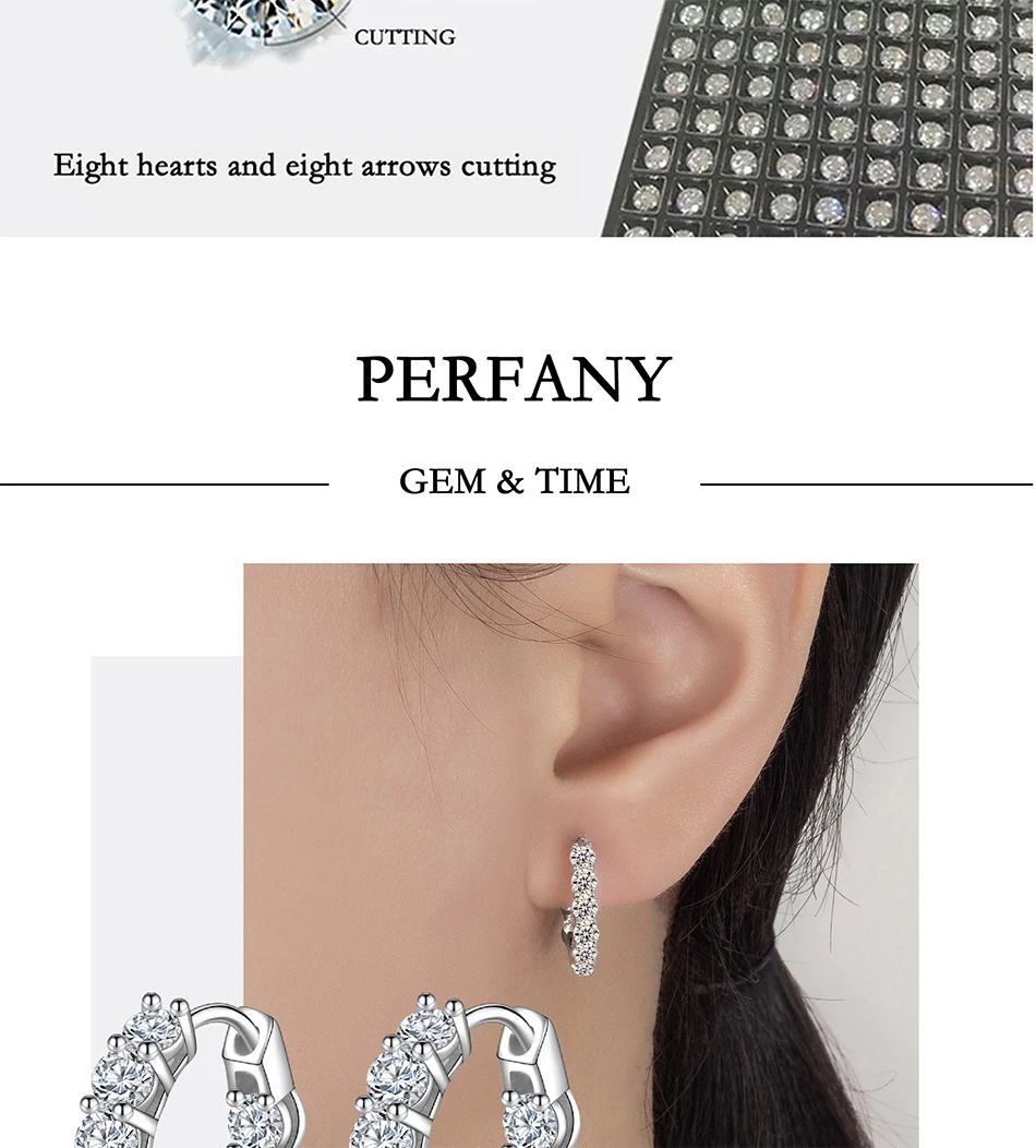 PERFANY 1.8CT All Moissanite Earrings for Women S925 Pure Silver GRA Certified Diamond Temperament Fashion Wedding Party Jewelry