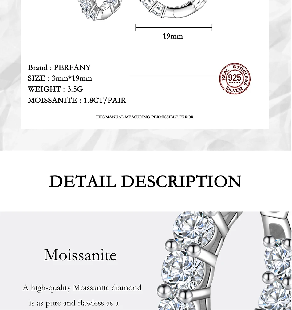 PERFANY 1.8CT All Moissanite Earrings for Women S925 Pure Silver GRA Certified Diamond Temperament Fashion Wedding Party Jewelry