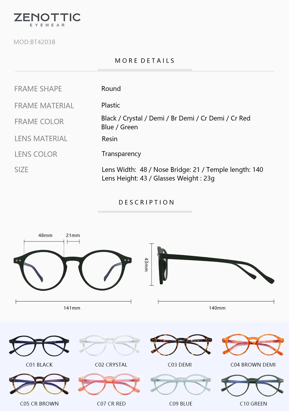 ZENOTTIC Occhiali da vista rotondi retrò di piccole dimensioni, occhiali progressivi circolari, occhiali ottici fotocromatici per donne e uomini