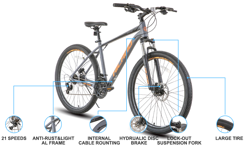 Hiland Mountain Bike in alluminio a 21 velocità, freni a disco idraulici, forcella con sospensione bloccabile, ruota da 27,5 pollici, bici da uomo