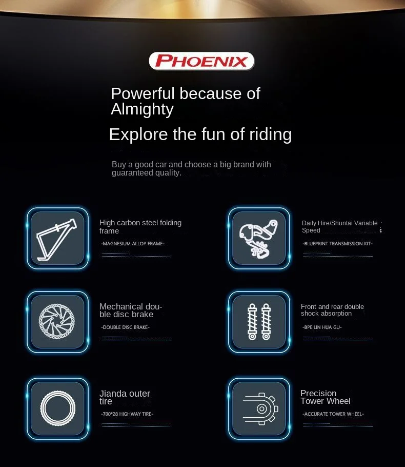 Phoenix Brand Folding Bicycle Adult Variable Speed Student Off-road Dual Shock Absorption 26 Inch Mountain Men's Women's Race