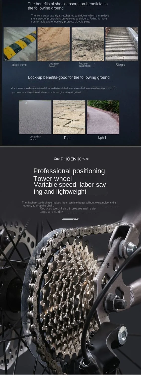 Phoenix Brand Folding Bicycle Adult Variable Speed Student Off-road Dual Shock Absorption 26 Inch Mountain Men's Women's Race