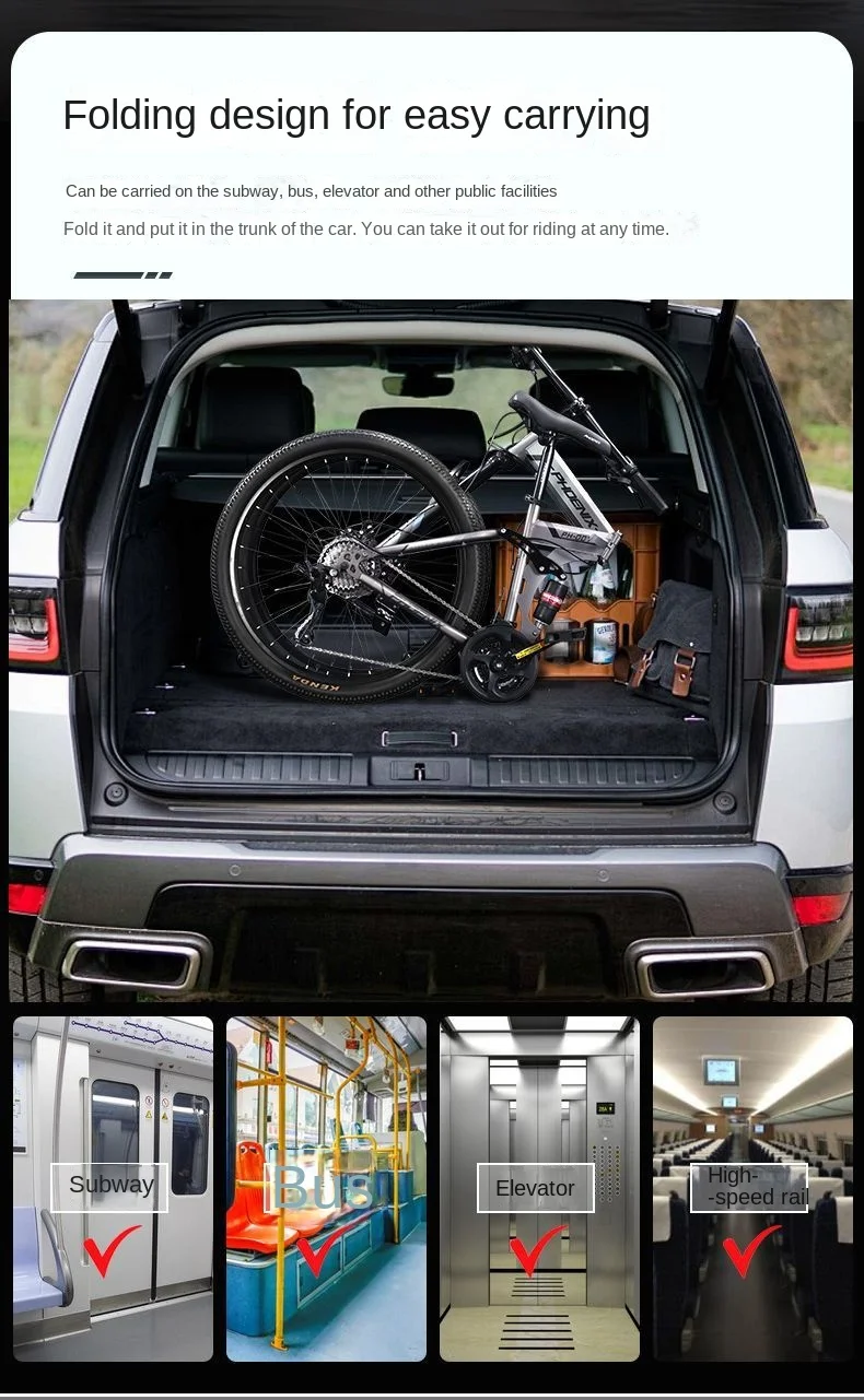 Phoenix Brand Folding Bicycle Adult Variable Speed Student Off-road Dual Shock Absorption 26 Inch Mountain Men's Women's Race