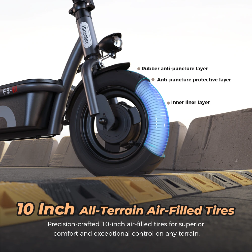 iScooter-F3 Bici Elettrica Pieghevole - Motore 1000W - Batteria 48V 13Ah - Pneumatici 10'' - Sedile e Cestino Portaoggetti - Bicicletta Elettrica Leggera