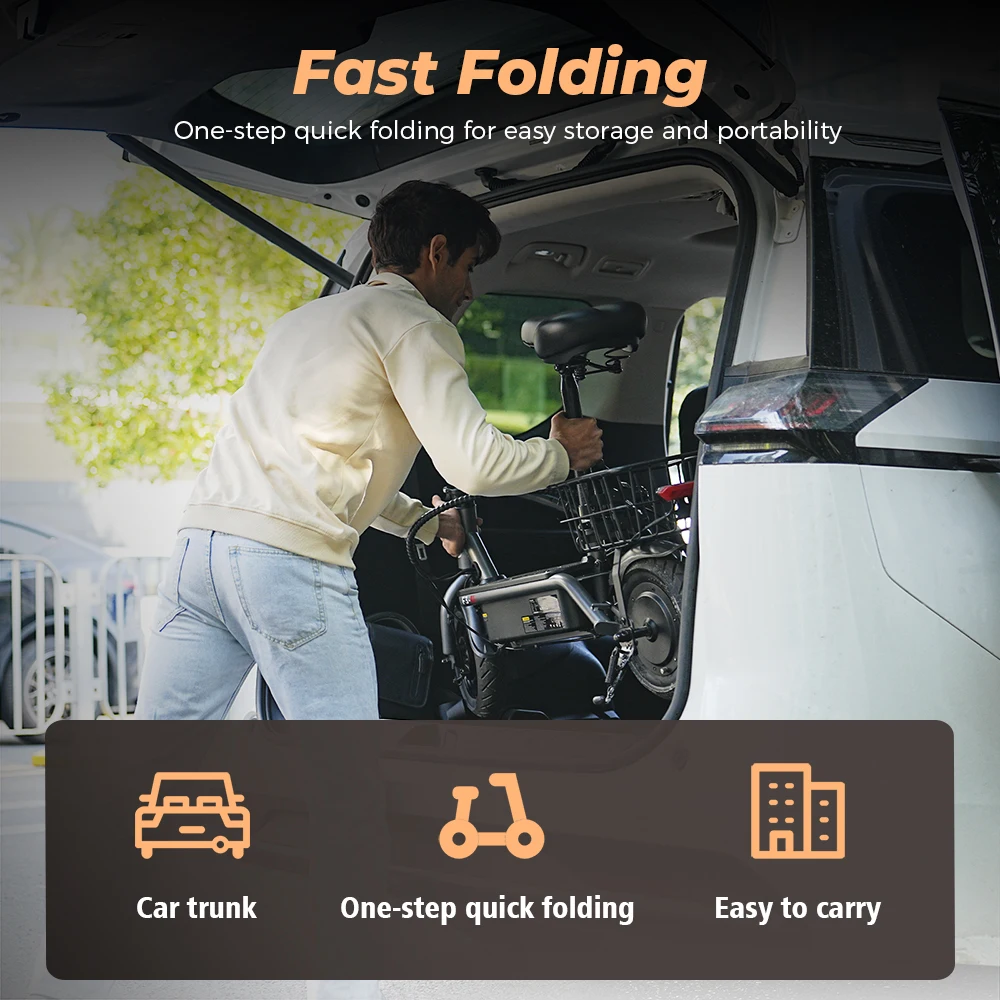 iScooter-F3 Bici Elettrica Pieghevole - Motore 1000W - Batteria 48V 13Ah - Pneumatici 10'' - Sedile e Cestino Portaoggetti - Bicicletta Elettrica Leggera