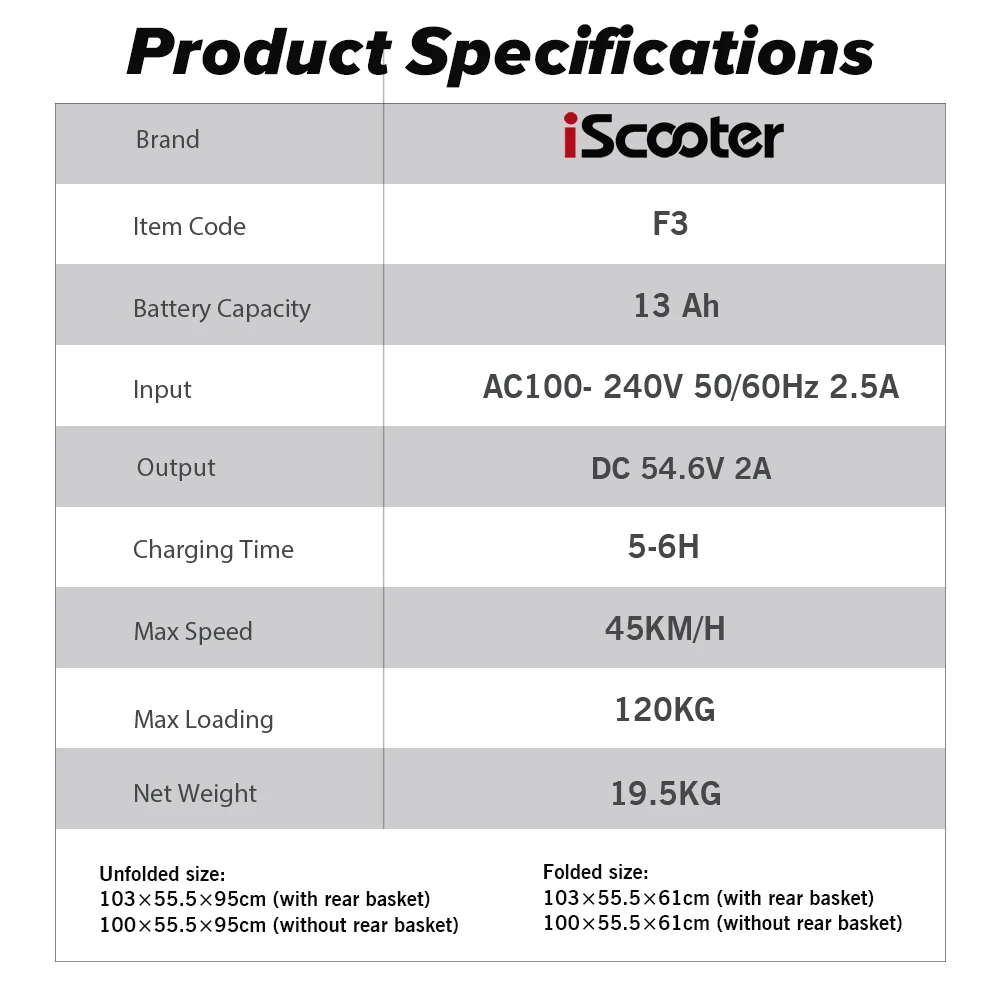 iScooter-F3 Bici Elettrica Pieghevole - Motore 1000W - Batteria 48V 13Ah - Pneumatici 10'' - Sedile e Cestino Portaoggetti - Bicicletta Elettrica Leggera