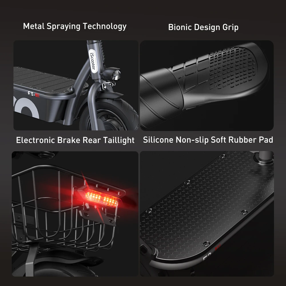 iScooter-F3 Bici Elettrica Pieghevole - Motore 1000W - Batteria 48V 13Ah - Pneumatici 10'' - Sedile e Cestino Portaoggetti - Bicicletta Elettrica Leggera