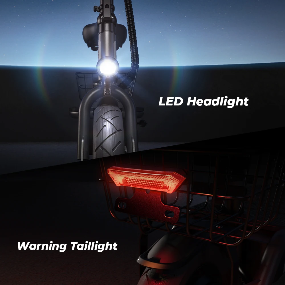 iScooter-F3 Bici Elettrica Pieghevole - Motore 1000W - Batteria 48V 13Ah - Pneumatici 10'' - Sedile e Cestino Portaoggetti - Bicicletta Elettrica Leggera