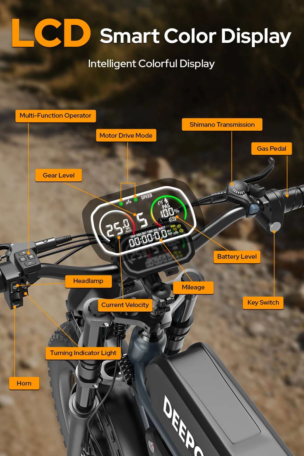 DEEPOWER S8 Bici elettrica 3500W Doppio motore 48V 60Ah Doppia batteria Bicicletta elettrica fuoristrada Pneumatici larghi 20 pollici Ebike per tutti i terreni