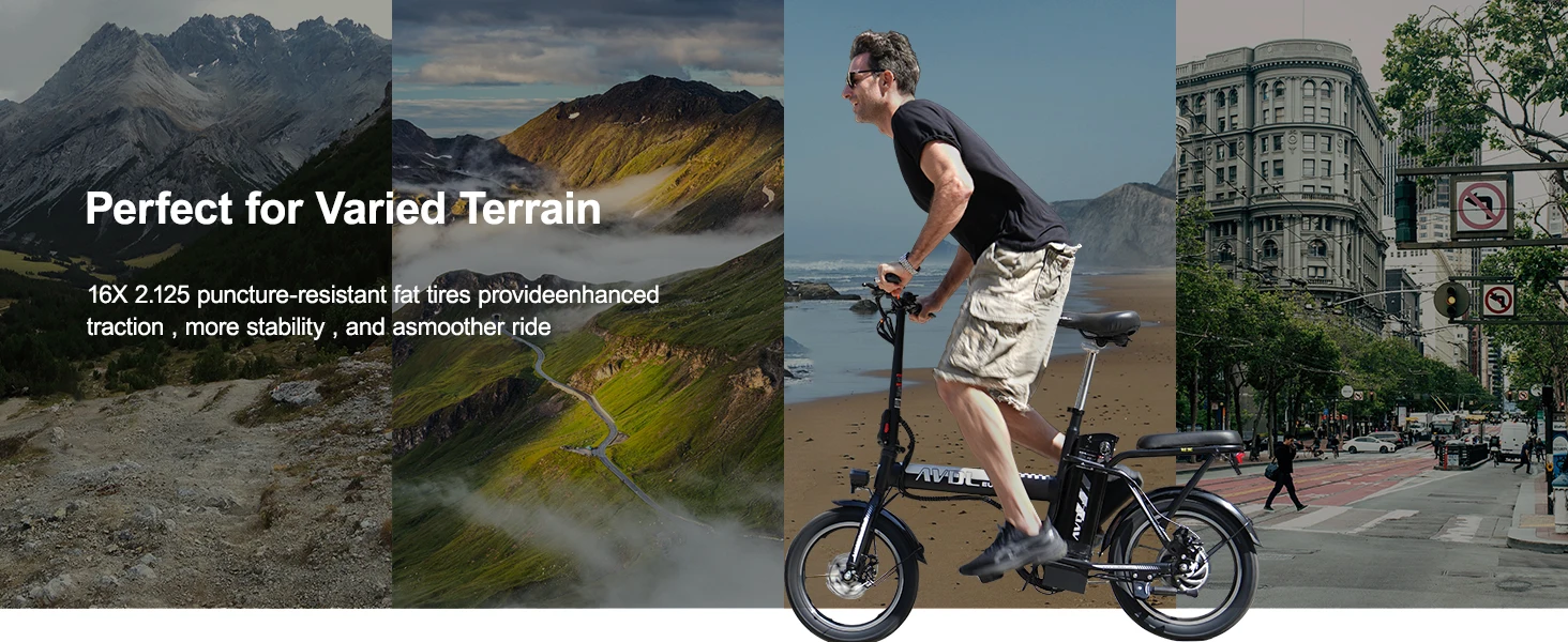 E-Bike da 16 pollici, dotata di batteria da 36V 11.4Ah e motore da 250W. Raggiunge velocità fino a 25 km/h con una autonomia di 35-50 km.