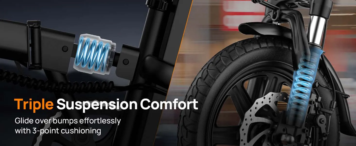 Urlife E-Bike 14 pollici pieghevole 500W 48V 7,5Ah rimovibile e ricarica rapida 40 miglia sospensione anteriore idraulica freni a doppio disco Naviga