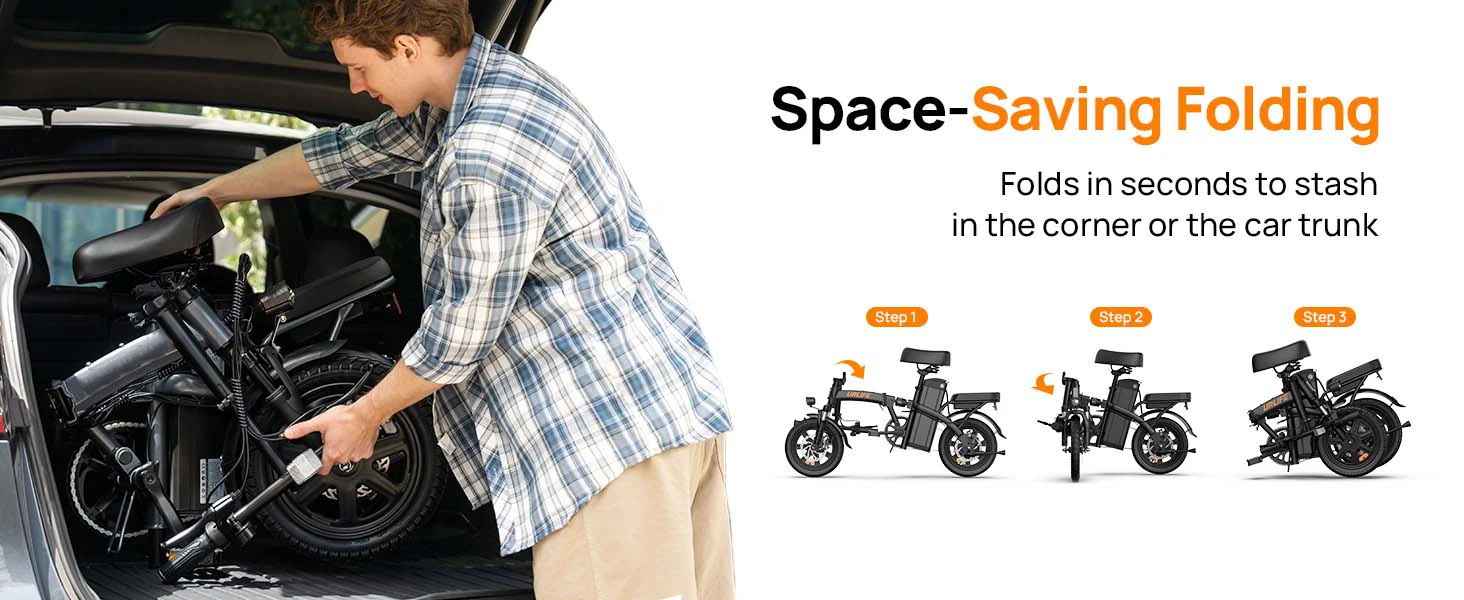 Urlife E-Bike 14 pollici pieghevole 500W 48V 7,5Ah rimovibile e ricarica rapida 40 miglia sospensione anteriore idraulica freni a doppio disco Naviga