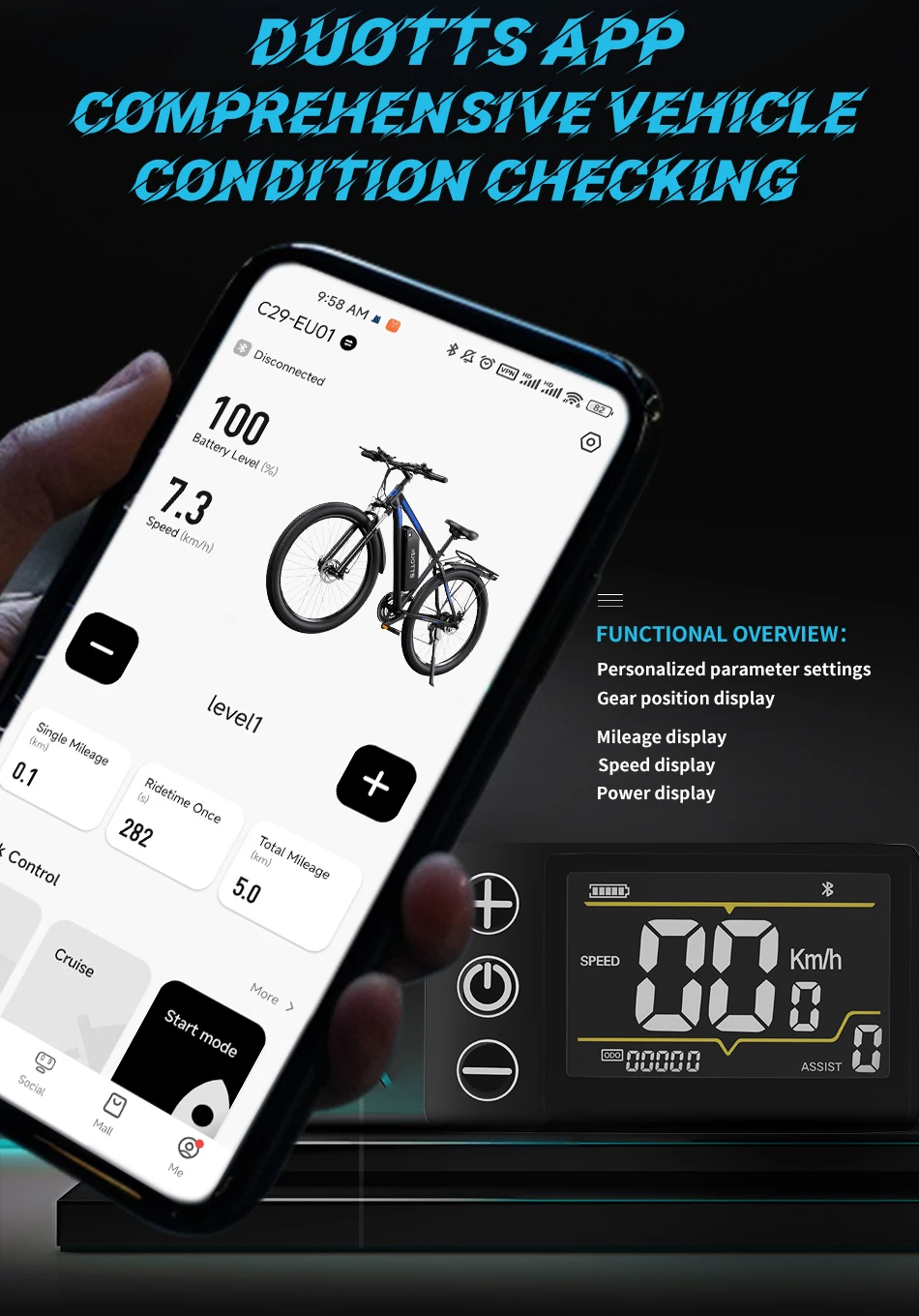DUOTTS C29 Adluts Bici elettrica 750W Motore 48V15AH Batteria DUOTTS Controllo APP Pneumatici da 29 pollici E-bike 21 Velocità Bici elettrica da città