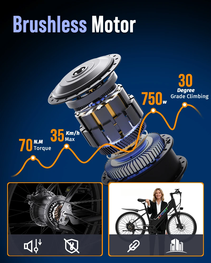 DEEPOWER F26 Bici Elettrica 750W 48V 10AH Batteria Fuoristrada Adulti Pendolarismo Ebike Velocità Massima 35KM/H Motocicletta All-Terrain Ebike